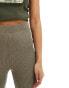 Monki two-tone rib jersey flare leg trousers in khaki green