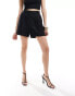 Vila linen look pleat front short co-ord in black