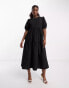 Nobody's Child Rochelle puff sleeve smock midi dress in black