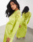 ASOS EDITION embroidered lace panelled long sleeve column maxi dress in lime