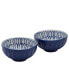 6.5" Cobalt Cafe Fluted Stoneware Ramen Noodle Bowls, Set of 2