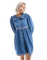 Neon Rose rik-rak detail denim mini smock dress in blue