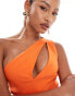 Vesper one shoulder cut out detail front split maxi dress in orange