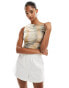 Pull&Bear asymmetric shoulder detail mesh top in swirl print