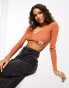 Calvin Klein Jeans label tight crop v-neck sweater in burnt clay