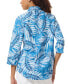 Petite Linen Leaf-Print 3/4-Sleeve Button Front Shirt