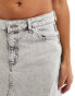 NA-KD denim maxi skirt with front split in light grey