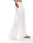 COLLUSION elastic waist linen beach trouser in white