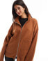 ASOS DESIGN supersoft boxy funnel neck zip through cardigan in tan