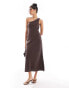 & Other Stories one shoulder linen midi dress with twisted strap detail in dark brown