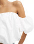 Stradivarius puff detail off the shoulder bandeau top in white