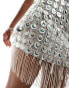 ASOS DESIGN sequin disc and tassel mini skirt in silver