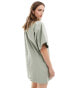 ASOS DESIGN boxy oversized t-shirt cotton twill mini dress in sage