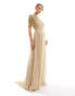 Virgos Lounge raina maxi dress in beige with gold embellishment