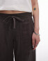 Topshop petite linen low rise draw cord waist straight leg trouser in charcoal