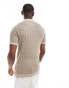 Hollister pattern open stitch knit tipped polo in tan/grey