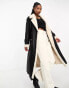 4th & Reckless longline contrast faux shearling coat in black and cream