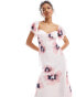 ASOS DESIGN bardot midi with lace inserts in pink floral