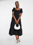 The Frolic milkmaid maxi smock dress in textured black