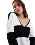 4th & Reckless v neck oversized jumper co-ord in black and white stripe