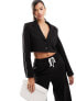 In The Style boxy cropped side stripe blazer co-ord in black