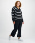 Trendy Plus Size Striped V-Neck Long-Sleeve Sweater, Created for Macy's