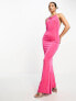 Something New low plunge back slinky maxi dress with halter neck in pink