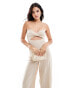 ASOS DESIGN bandeau cross over wide leg linen jumpsuit in natural