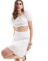 Style Cheat broderie ruffle mini skirt in white co-ord