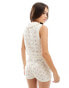 ASOS DESIGN crochet knitted tie front waistcoat co-ord in cream