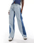 Noisy May colourblock wide leg jean in mid wash