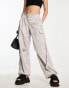 Bershka satin cargo trousers in pale grey