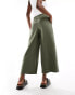 New Look linen cropped trousers in khaki