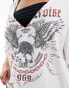 ASOS DESIGN Curve oversized t-shirt with chaotic noise rock graphic and cut out neck in cream