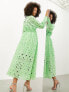 ASOS EDITION broderie drawstring long sleeve midi shirt dress in bright green