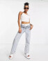 ASOS DESIGN Petite linen square neck sun top with lace up back in white