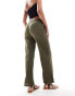 ONLY Tall linen texture wide leg trouser in khaki