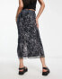 Urban Threads mesh midaxi skirt with lettuce hem in grey leopard print