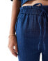 Mango denim look tie waist co-ord trousers in blue