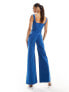 Vesper square neck wide leg jumpsuit in blue