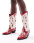 Stradivarius pattern western boot in red and ecru