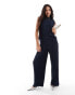 Vila plisse wide leg trouser co-ord in navy