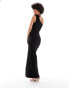 Vesper Tall one shoulder tie detail maxi dress with thigh split in black