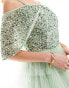 Beauut Bridesmaid embellished off shoulder tiered maxi dress in sage green