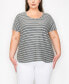 Plus Size Pointelle Stripe Dolman Short Sleeve Top