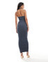 Kaiia rib knitted halterneck bodycon maxi dress in charcoal