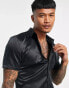 ASOS DESIGN skinny satin shirt in black