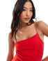 Vesper Petite one shoulder spaghetti strap thigh split midaxi dress in red