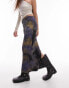 Topshop midi skirt in jersery textured with split front in blurred print