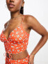 ASOS DESIGN co-ord cami crop top with front ruching in orange red floral